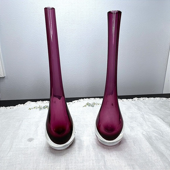 Unbranded Other - Vintage Sommerso/Murano style Elongated Teardrop Amethyst Bud Vases Set of 2